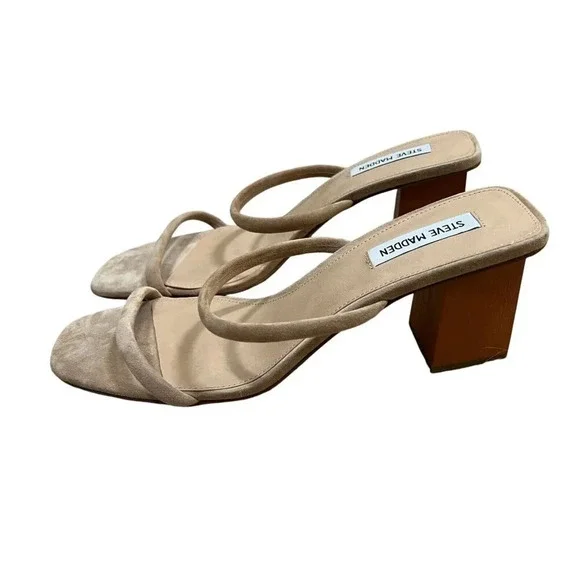 Steve Madden Isobell Honey Heeled Sandal Size 12 Tan Suede Minimal Neutral - Picture 6 of 11